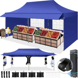 COBIZI 10x20 Pop Up Canopy Tent Heavy Duty with Sidewalls, Outdoor Commercial Canopy with Awning, Waterproof&45 SF Extended Awning, Vendor Tent for Market, Party Events, Dark Blue