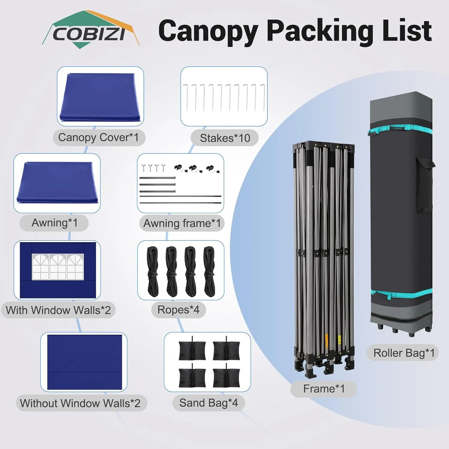 COBIZI 10x20 Pop Up Canopy Tent Heavy Duty with Sidewalls, Outdoor Commercial Canopy with Awning, Waterproof&45 SF Extended Awning, Vendor Tent for Market, Party Events, Dark Blue