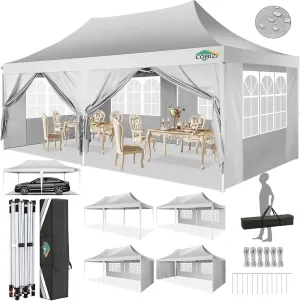 COBIZI 10x20 Pop Up Canopy Tent with Sidewalls,Party Tent Outdoor Gazebos, Waterproof & UV50 ,3 Adjustable Heights,Higher Frame Design - Extra Tall for Parties Backyard,Weddings,Markets,White