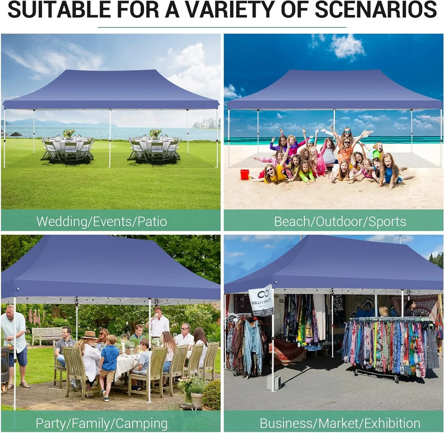COBIZI 10x20 Pop Up Canopy with 4 Sidewalls, Conical Party Tent 10x20 with 3 Adjustable Height Waterproof, UV-Resistant EZ Outdoor Gazebo with Carry Bag, Sandbag, Stake, Rope for Parties, Commercial