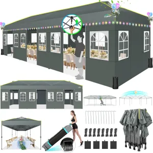 COBIZI 10x30 Pop Up Canopy Tent with Sidewalls Party Tent Outdoor Wedding Event Tent UPF 50  Waterproof Gazebo with Air Vent, Wheeled Bag, Sandbag, Stake, Rope, Grey