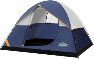 COBIZI 4 Person Tent for Camping 1500mm Waterproof PU-Coated with Removable Rainfly, 3 Season Easy Setup Outdoor Tent with 2 Large Screen Windows for Camping