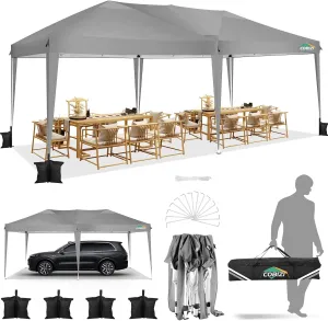 COBIZI Canopy 10x20 Pop Up Canopy Tent 10x20ft Waterproof Party Tent Ez Up Canopy Tents for Parties Wedding Outdoor Commercial Event Gazebo Portable Instant Tent for Backyard Camping Carport(Gray.
