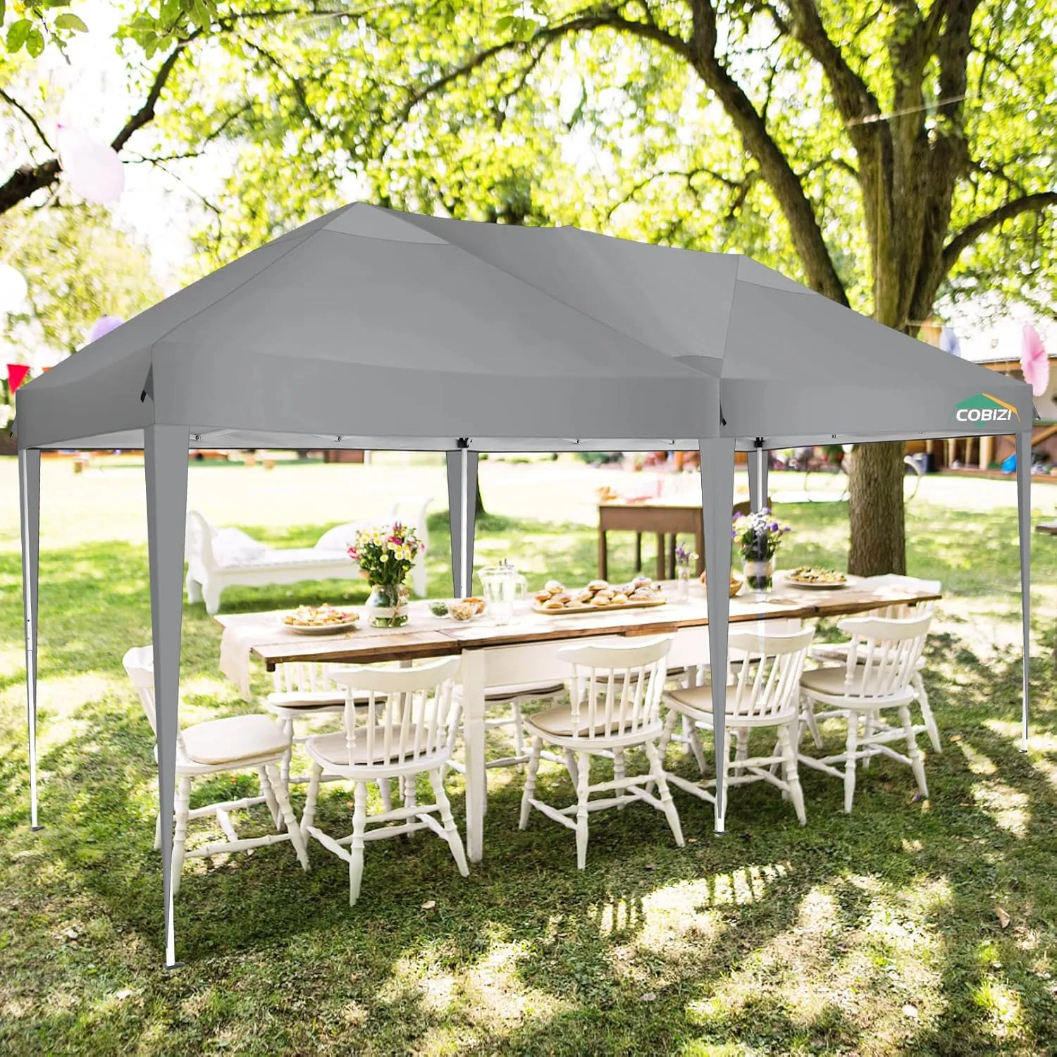 COBIZI Canopy 10x20 Pop Up Canopy Tent 10x20ft Waterproof Party Tent Ez Up Canopy Tents for Parties Wedding Outdoor Commercial Event Gazebo Portable Instant Tent for Backyard Camping Carport(Gray.