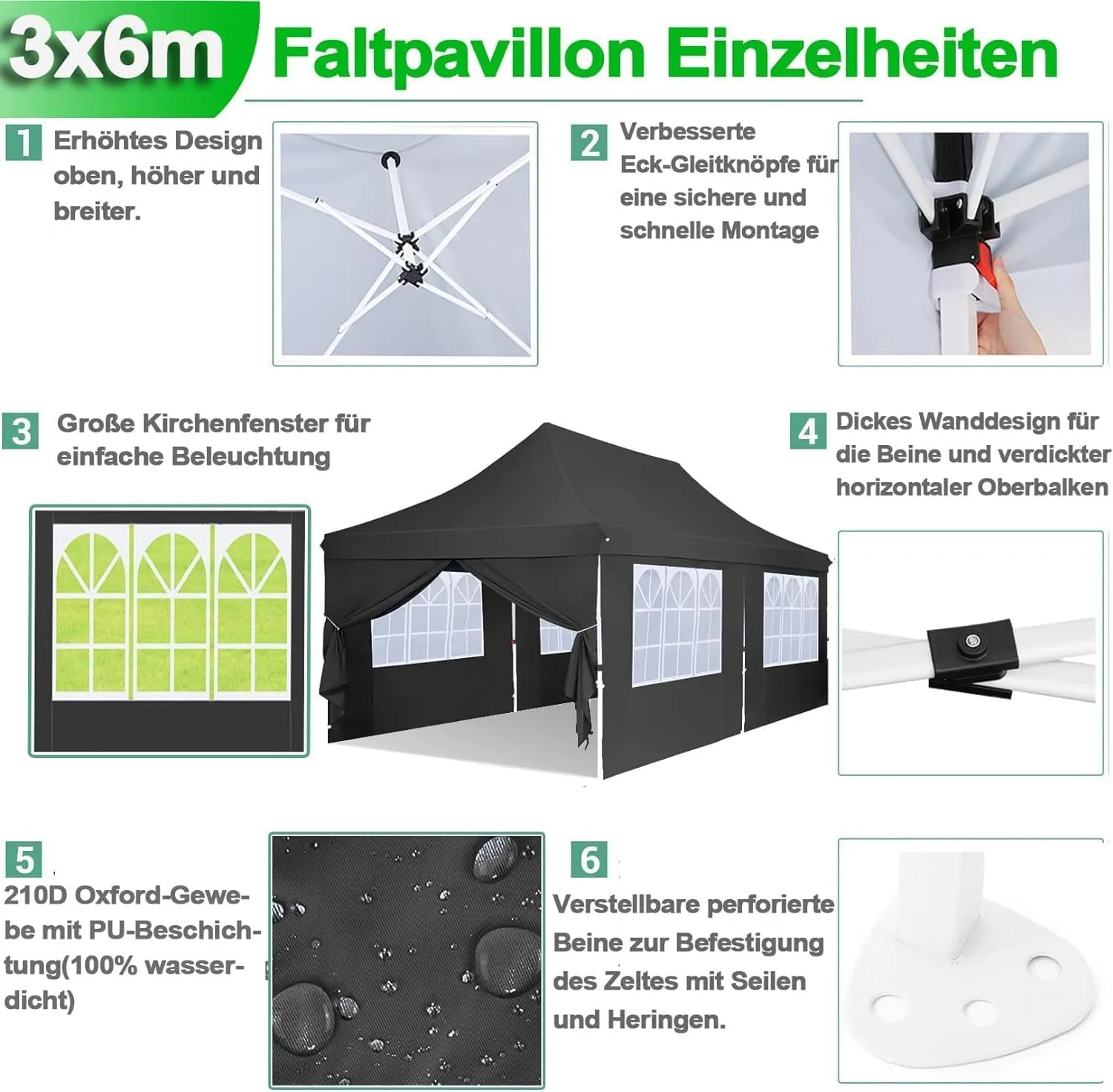 COBIZI Canopy 10x20 Pop Up Canopy Tent with 6 Sidewalls, Waterproof Commercial Canopy Ez Outdoor Instant Gazebo UV Protection 50  Event Shelter, Garden Tents for Parties with Sandbags, Black