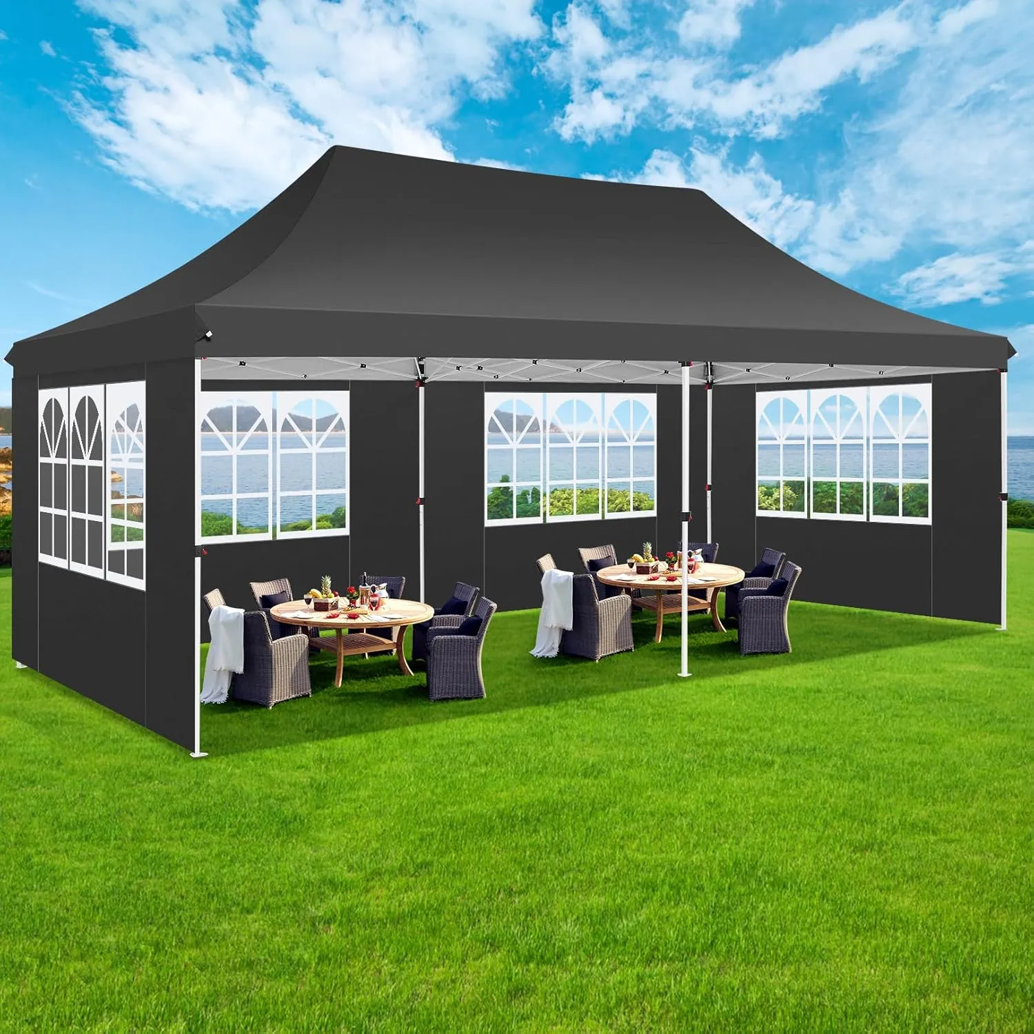 COBIZI Canopy 10x20 Pop Up Canopy Tent with 6 Sidewalls, Waterproof Commercial Canopy Ez Outdoor Instant Gazebo UV Protection 50  Event Shelter, Garden Tents for Parties with Sandbags, Black