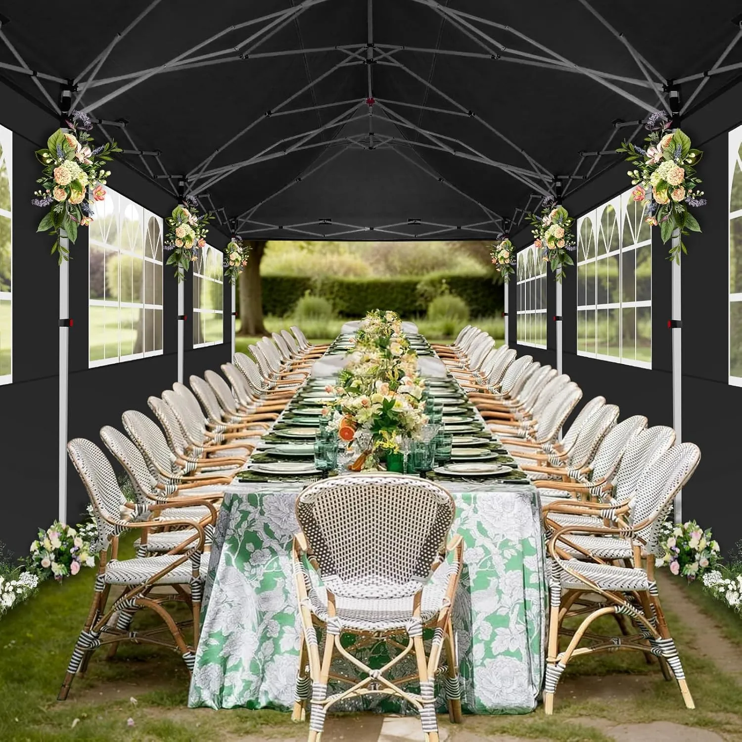 COBIZI Canopy 10x20 Pop Up Canopy Tent with 6 Sidewalls, Waterproof Commercial Canopy Ez Outdoor Instant Gazebo UV Protection 50  Event Shelter, Garden Tents for Parties with Sandbags, Black