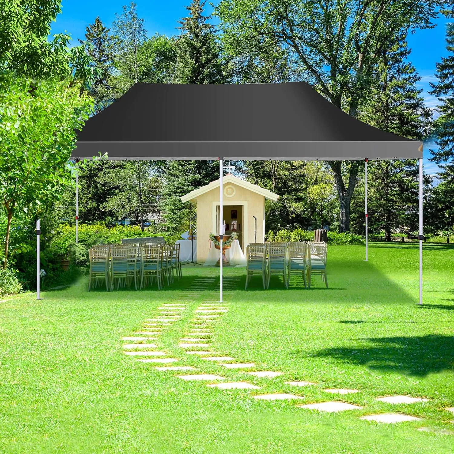 COBIZI Canopy 10x20 Pop Up Canopy Tent with 6 Sidewalls, Waterproof Commercial Canopy Ez Outdoor Instant Gazebo UV Protection 50  Event Shelter, Garden Tents for Parties with Sandbags, Black