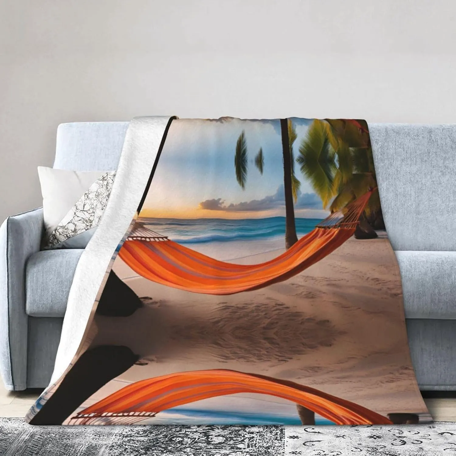 Coconut Beach Sunset Hammock Super Soft Flannel Blanket 80"x60" : Lightweight, Durable and can be Folded compactly