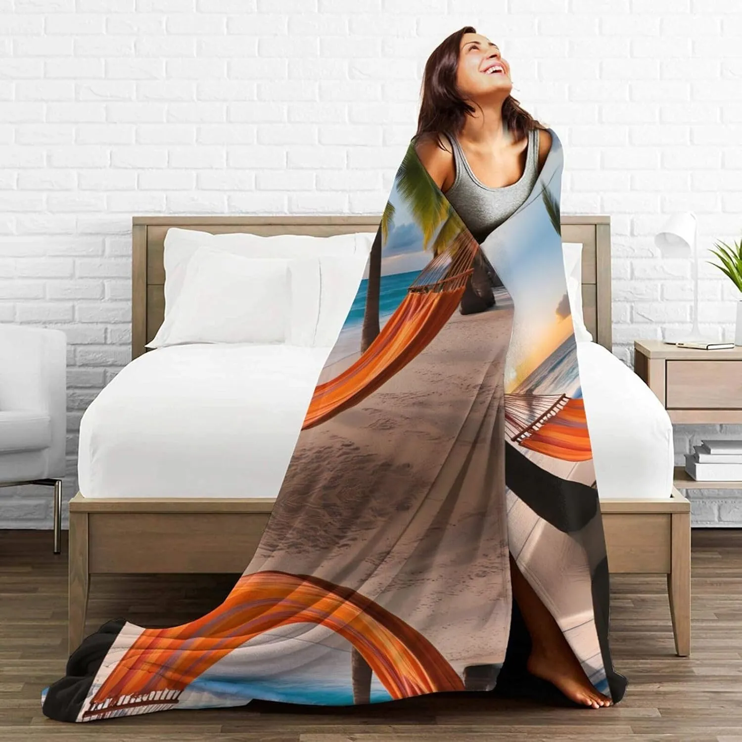 Coconut Beach Sunset Hammock Super Soft Flannel Blanket 80"x60" : Lightweight, Durable and can be Folded compactly