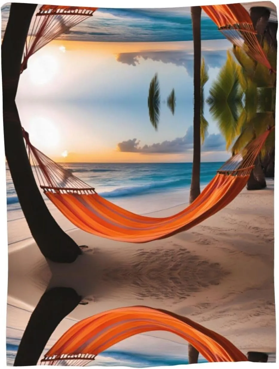 Coconut Beach Sunset Hammock Super Soft Flannel Blanket 80"x60" : Lightweight, Durable and can be Folded compactly