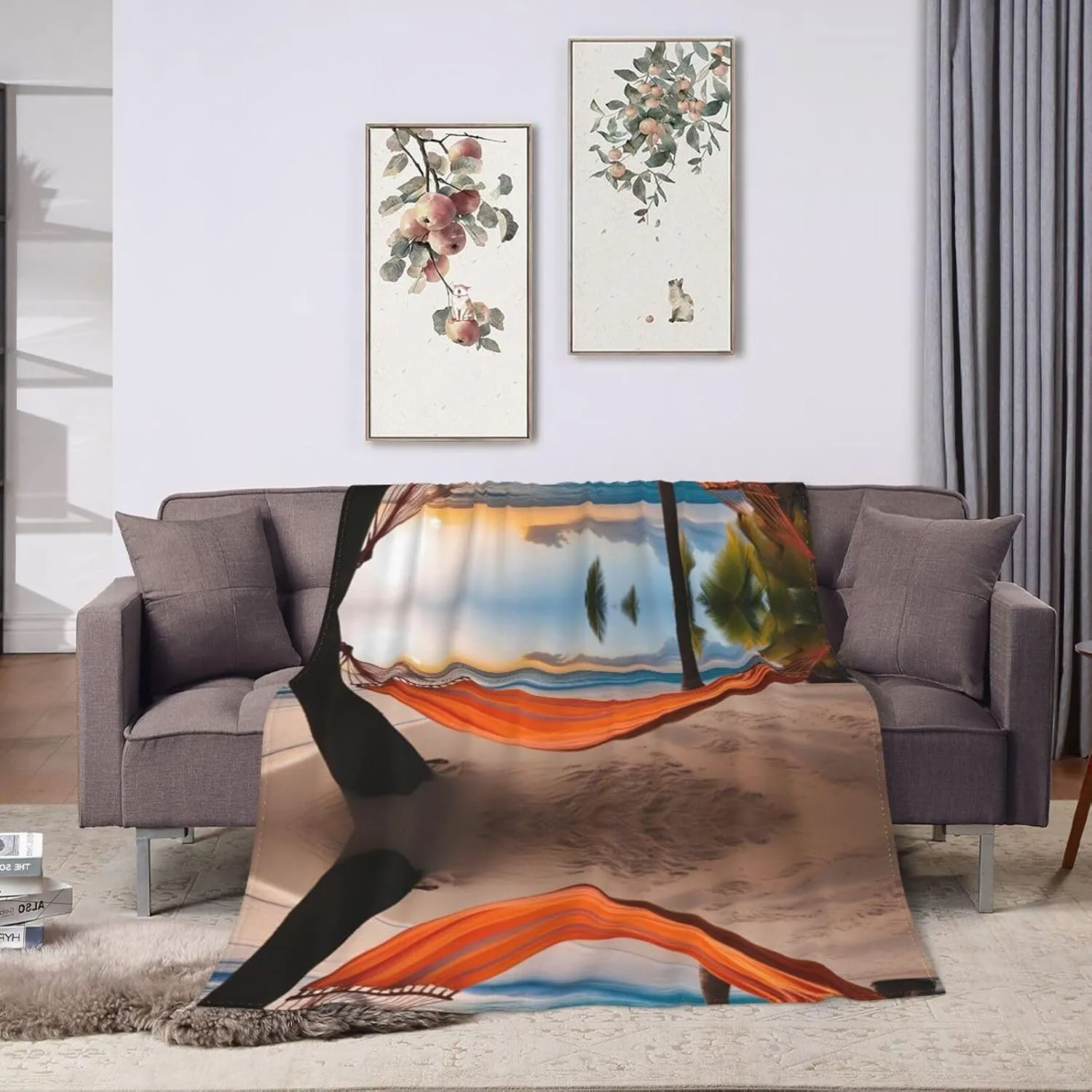 Coconut Beach Sunset Hammock Super Soft Flannel Blanket 80"x60" : Lightweight, Durable and can be Folded compactly
