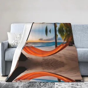 Coconut Beach Sunset Hammock Super Soft Flannel Blanket 80"x60" : Lightweight, Durable and can be Folded compactly