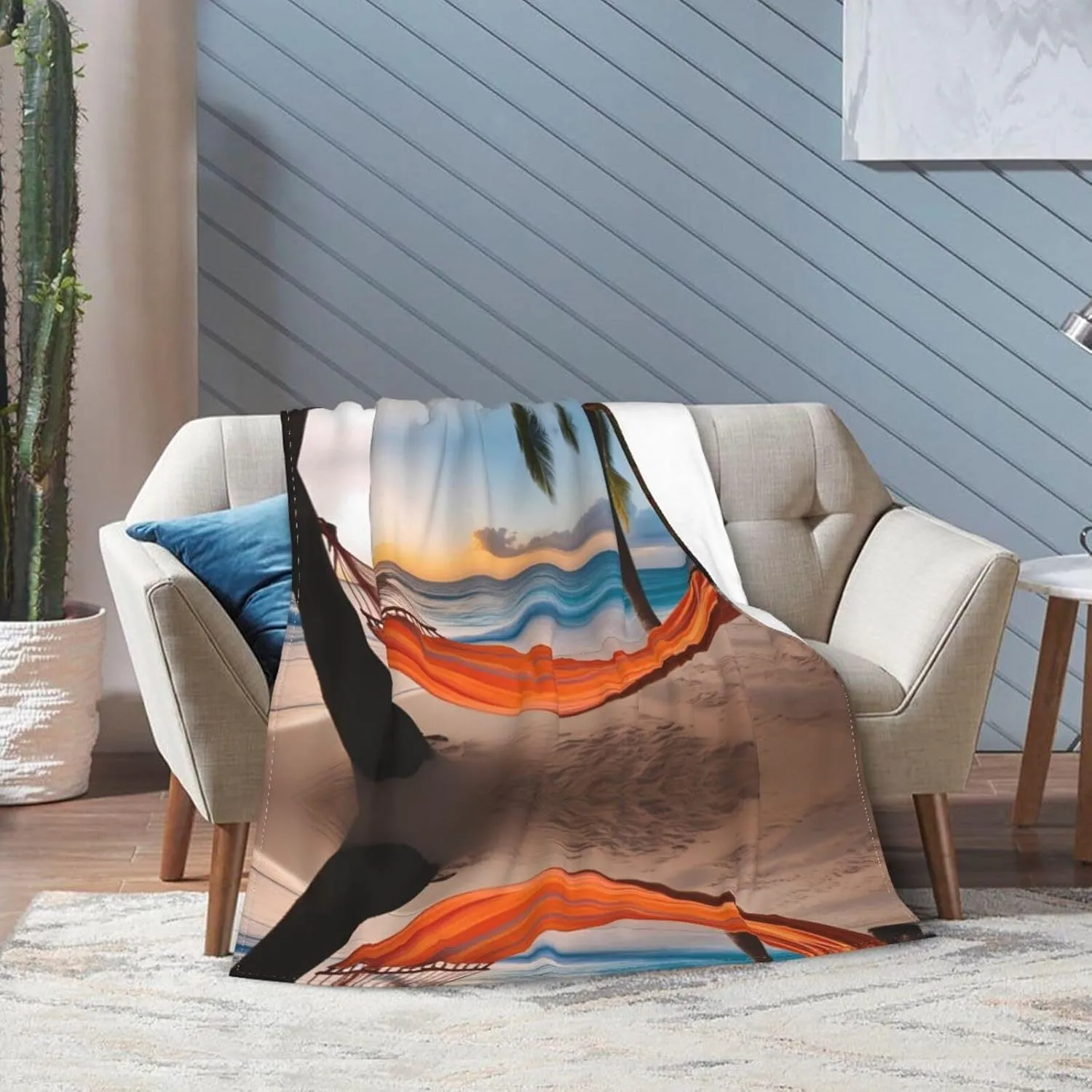 Coconut Beach Sunset Hammock Super Soft Flannel Blanket 80"x60" : Lightweight, Durable and can be Folded compactly