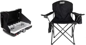 Coleman Triton  2 Burner Propane Camp Stove and Camp Chair with Built-in 4-Can Cooler, Black