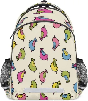 Color Birds Backpack with Reflective Strip, Cartoon Sparrow Lightweight Backpack Travel Bag Casual Daypack Laptop Bag