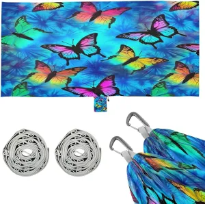 Colorful Butterflies Camping Hammock, 330 lbs with 2 Tree Straps, Carry Bag, Single Portable Hammock for Outdoor/Indoor, Hiking, Beach, Backpacking, Travel