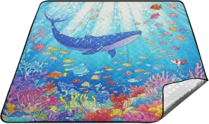Colorful Cartoon Underwater World Blue Whale Waterproof Outdoor Mat Water Resistant Park Beach Picnic for Ground Concert Blanket cojines para Picnic