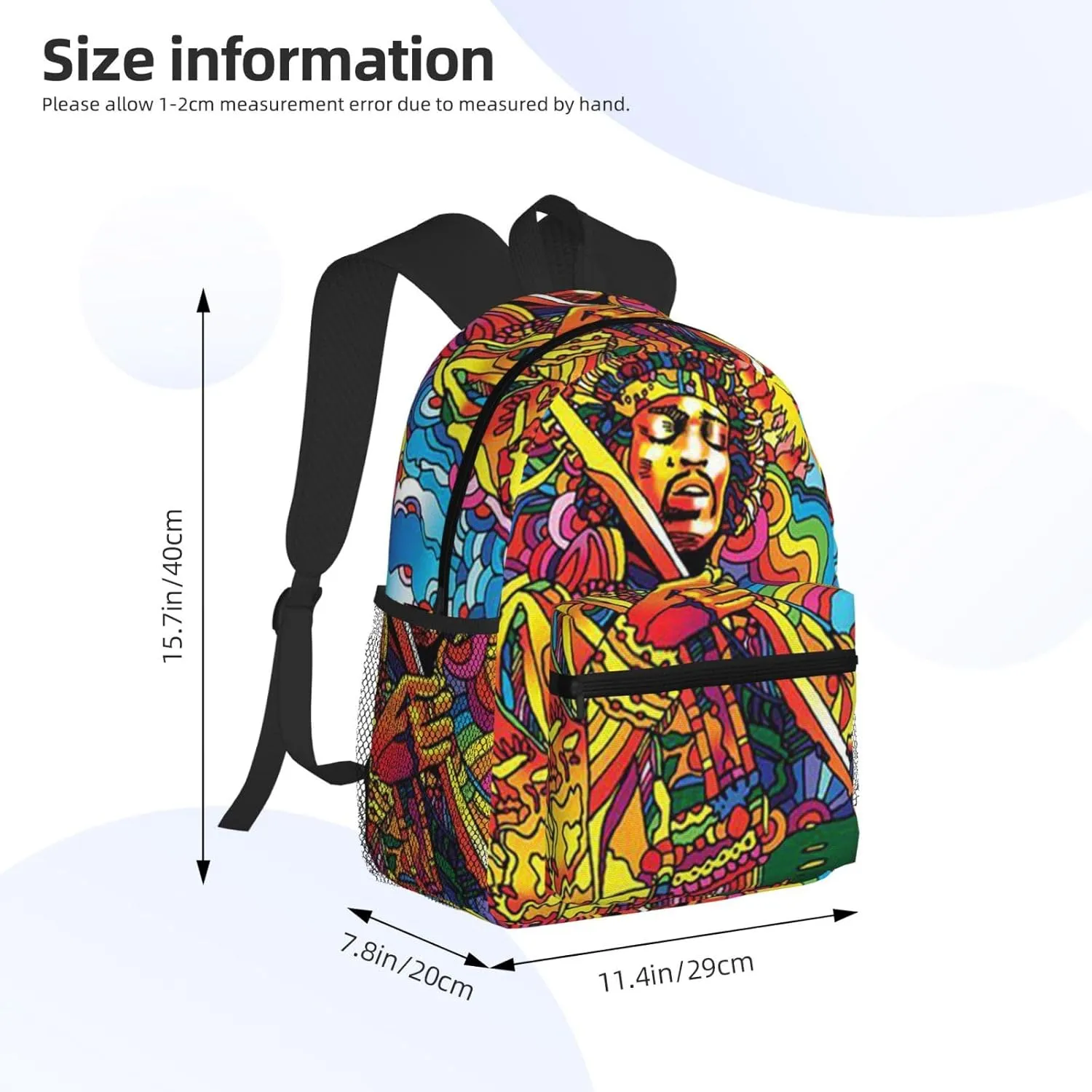 Colorful Guitar Hippie Backpack 16 Inch Laptop Backpacks For Women Men Large Bags For Travel Hiking Camping Day Pack Outdoor Daypack