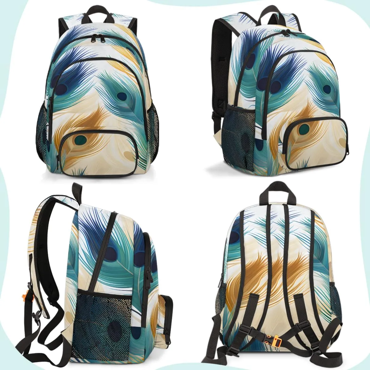 Colorful Peacock Feather Carry on Travel Backpack for Women Men Water resistant Lightweight Rucksack Backpack for Weekender Casual Work Hiking Boho