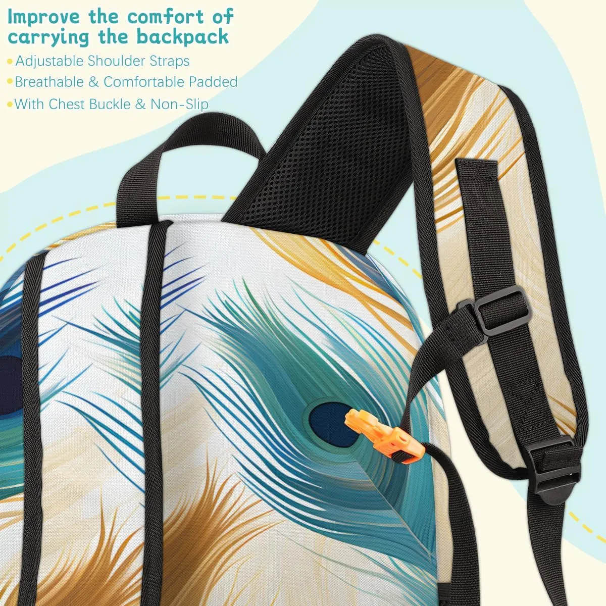 Colorful Peacock Feather Carry on Travel Backpack for Women Men Water resistant Lightweight Rucksack Backpack for Weekender Casual Work Hiking Boho