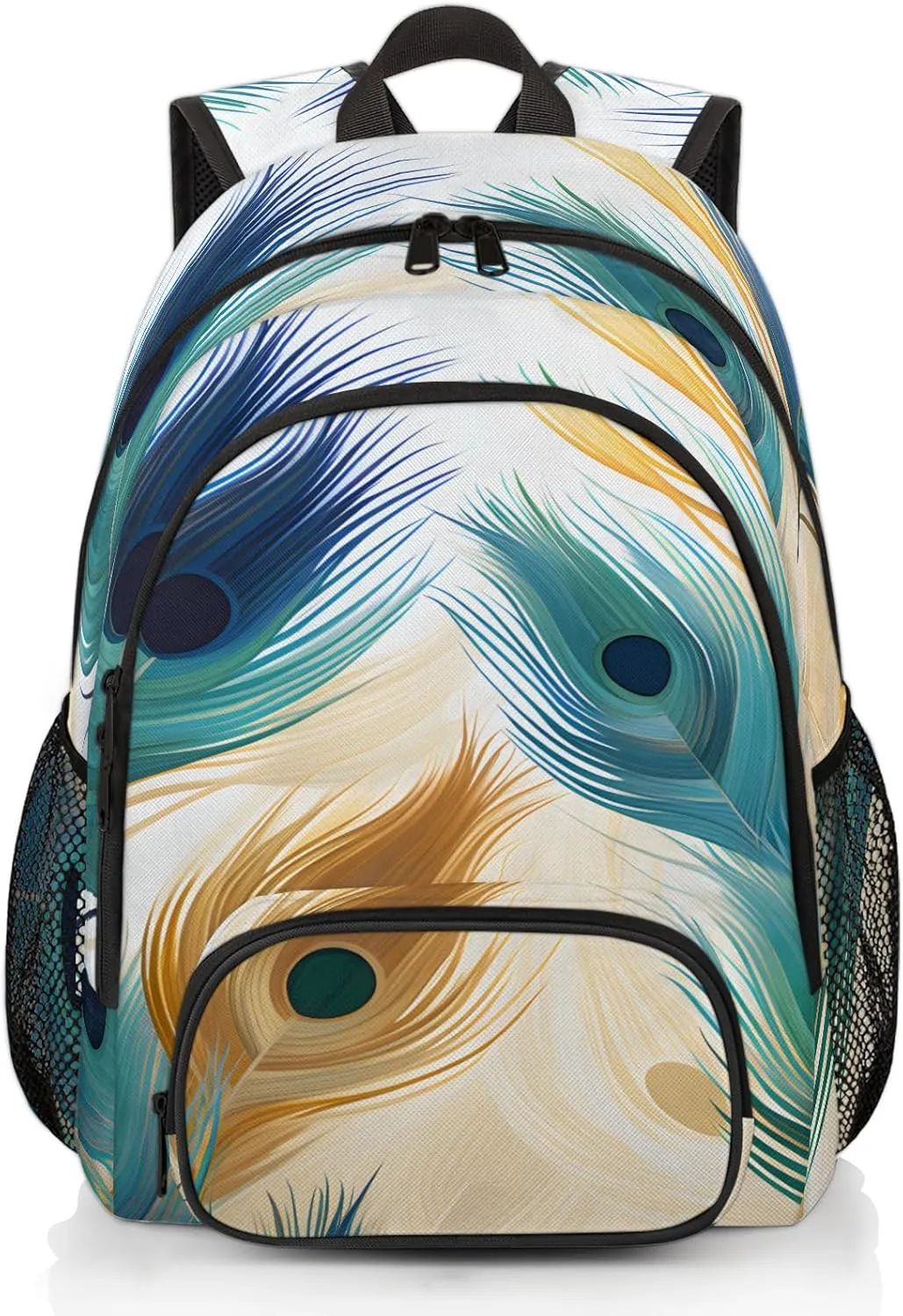 Colorful Peacock Feather Carry on Travel Backpack for Women Men Water resistant Lightweight Rucksack Backpack for Weekender Casual Work Hiking Boho