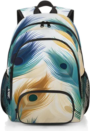 Colorful Peacock Feather Carry on Travel Backpack for Women Men Water resistant Lightweight Rucksack Backpack for Weekender Casual Work Hiking Boho