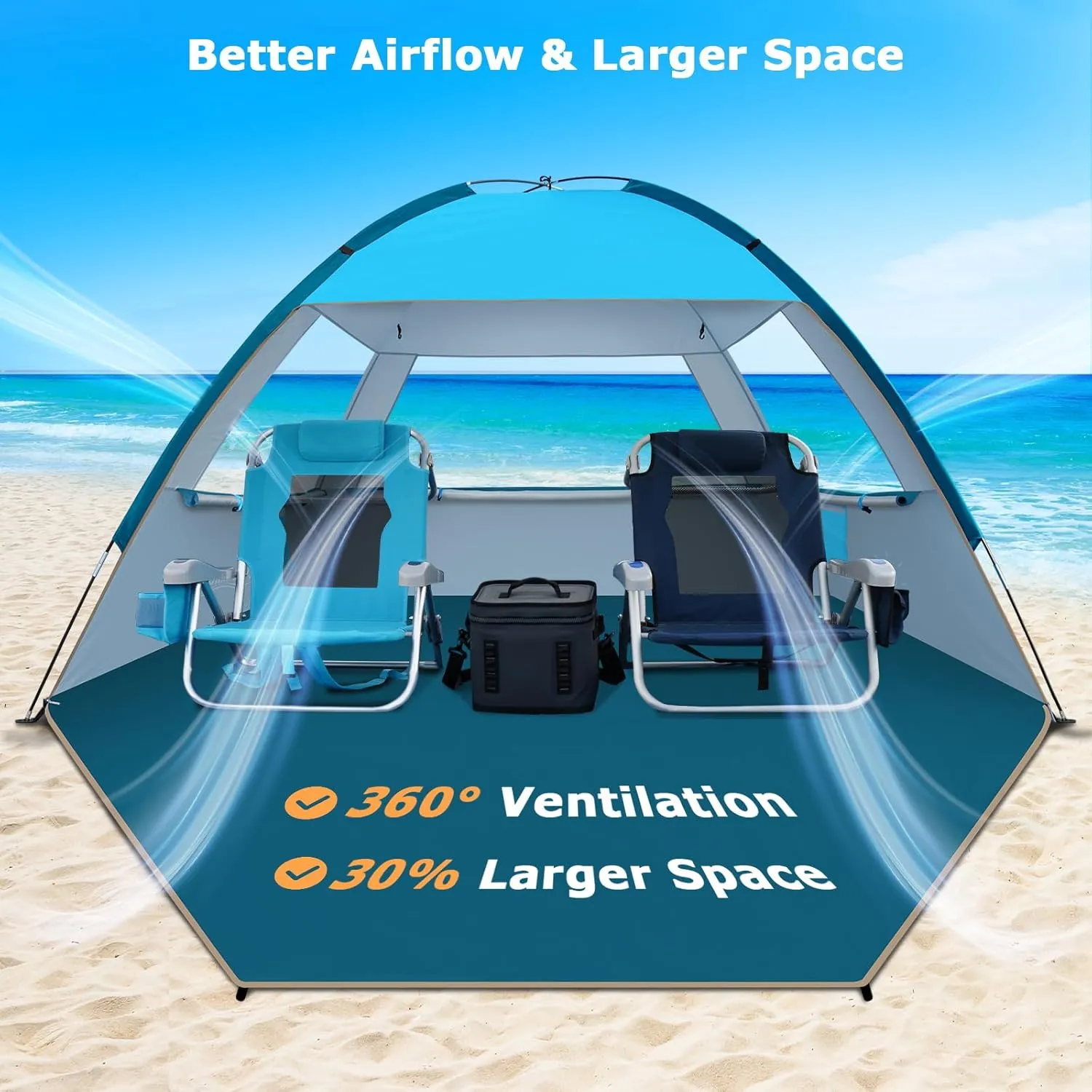 COMMOUDS Beach Tent Sun Shade for 3/4-5/6-7/8-10 Person, UPF 50  Beach Sun Shelter Canopy Tent, Lightweight, Easy Set Up and Carry