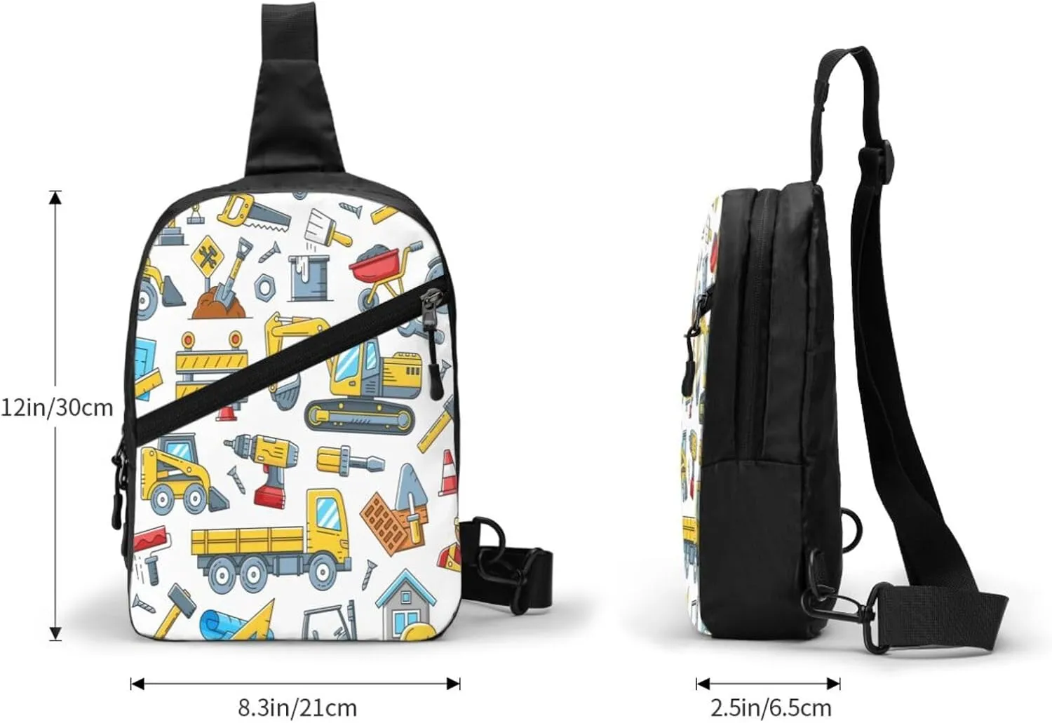 Construction Tools Machinery Sling Bag for Men Women, Small Crossbody Sling Backpack Shoulder Chest Bag, Anti Theft Travel Hiking Sports