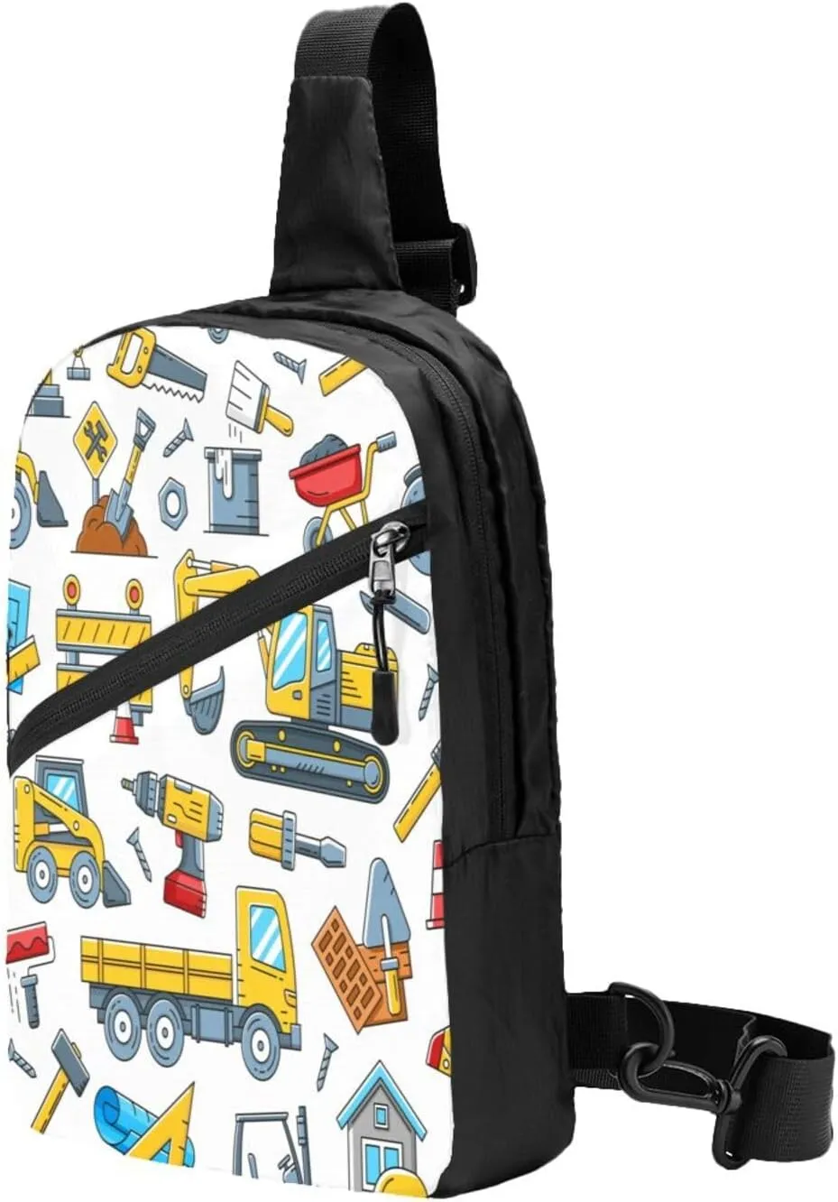 Construction Tools Machinery Sling Bag for Men Women, Small Crossbody Sling Backpack Shoulder Chest Bag, Anti Theft Travel Hiking Sports