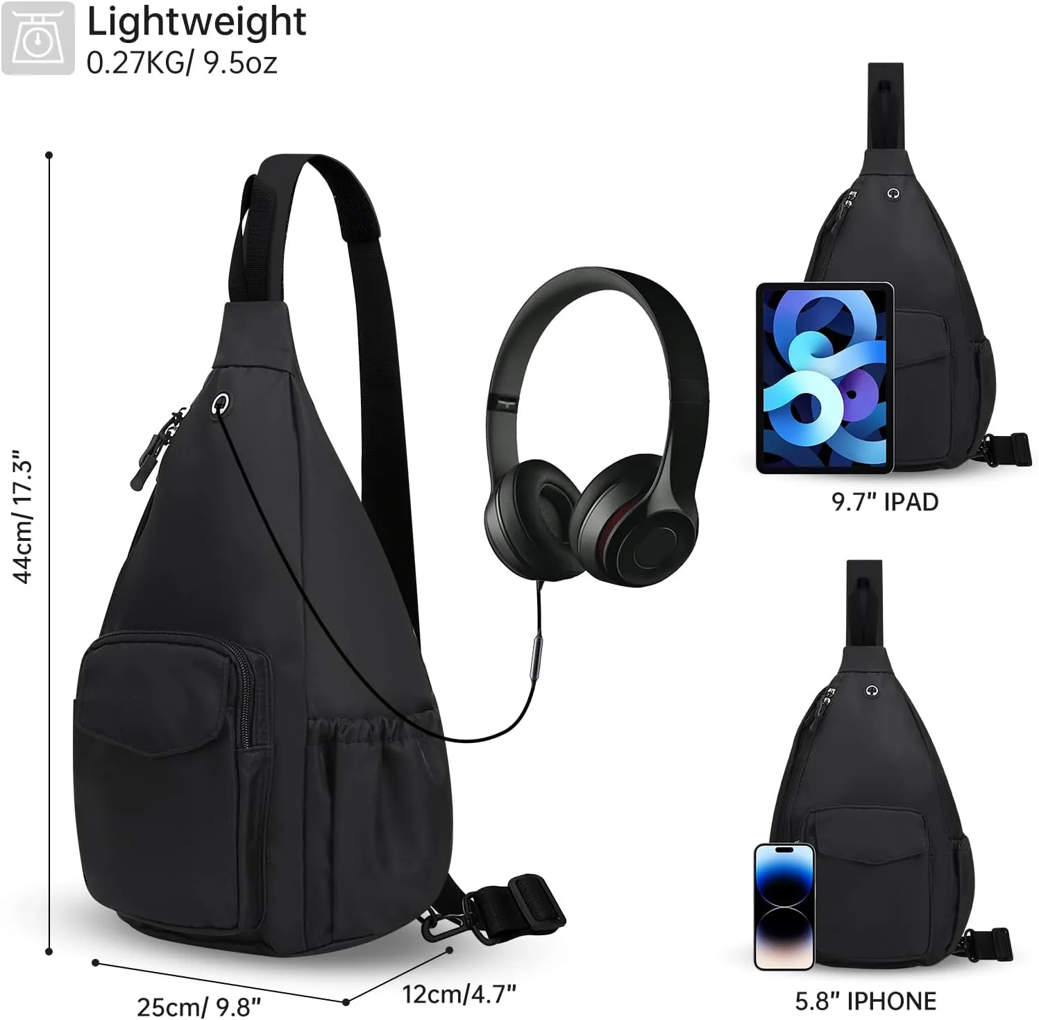 Convertible Sling Backpack Crossbody Chest Bag for Women Men Left and Right Shoulder Purse Water Repellent Gym Daypack