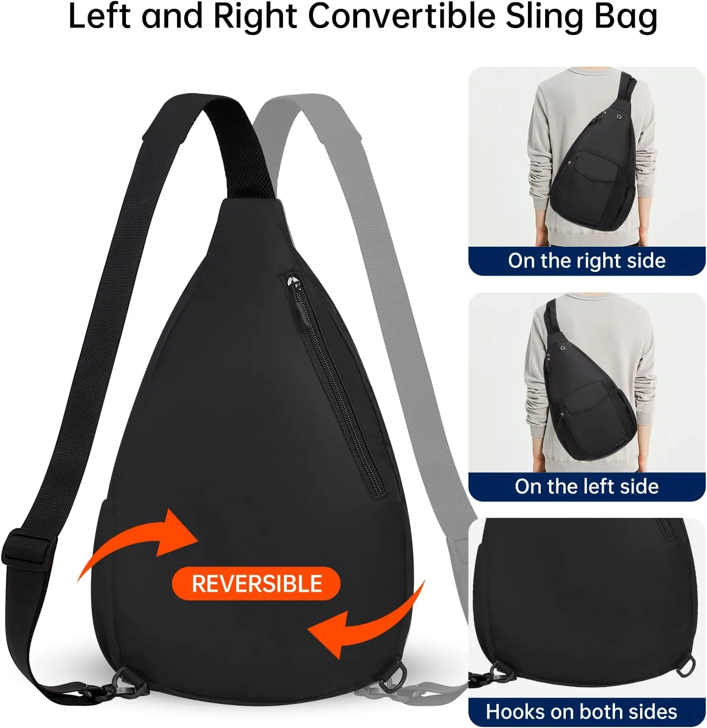 Convertible Sling Backpack Crossbody Chest Bag for Women Men Left and Right Shoulder Purse Water Repellent Gym Daypack