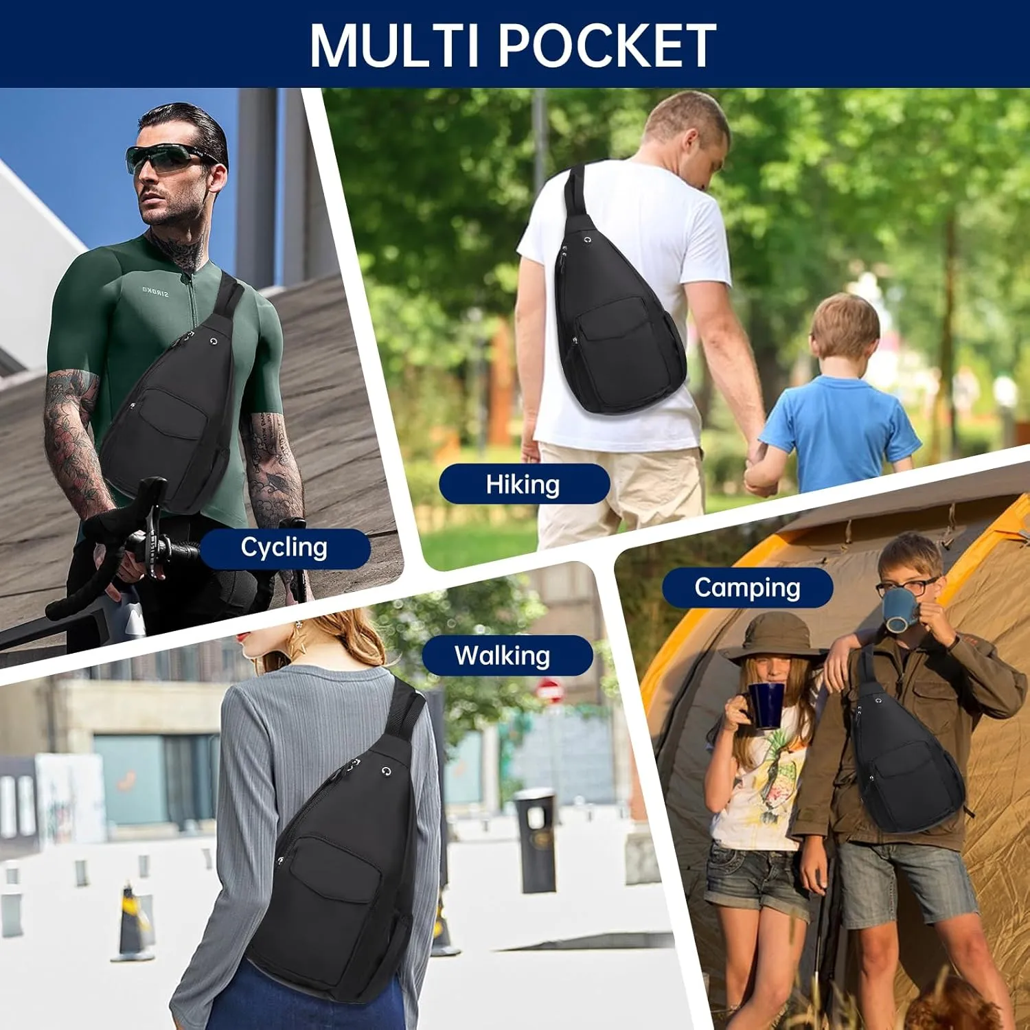 Convertible Sling Backpack Crossbody Chest Bag for Women Men Left and Right Shoulder Purse Water Repellent Gym Daypack
