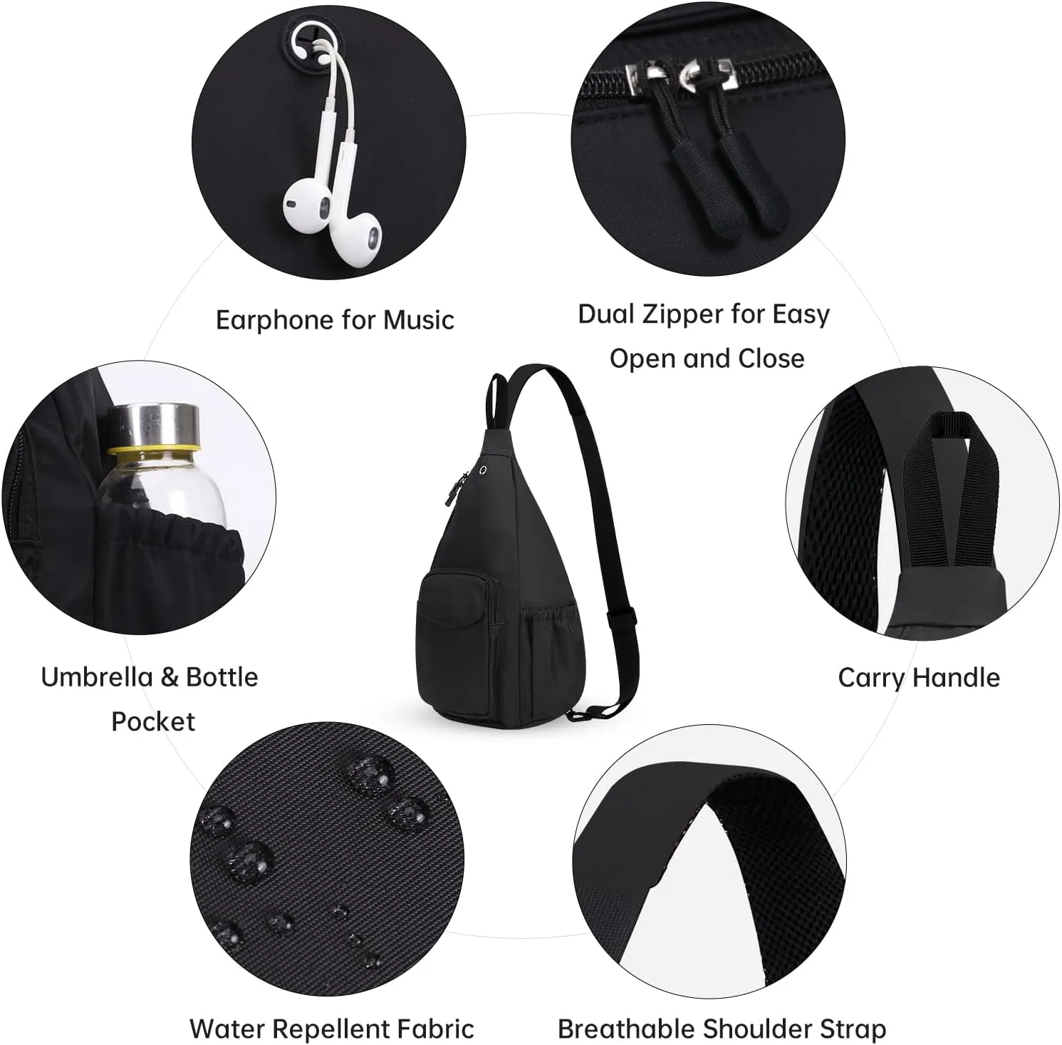 Convertible Sling Backpack Crossbody Chest Bag for Women Men Left and Right Shoulder Purse Water Repellent Gym Daypack