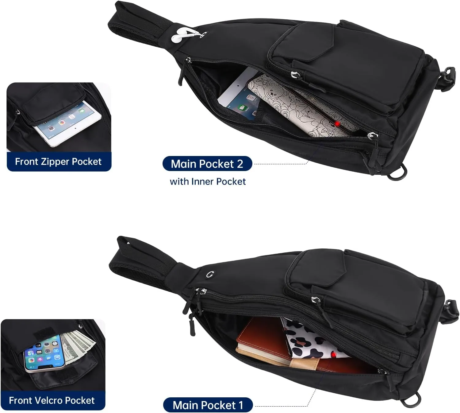 Convertible Sling Backpack Crossbody Chest Bag for Women Men Left and Right Shoulder Purse Water Repellent Gym Daypack