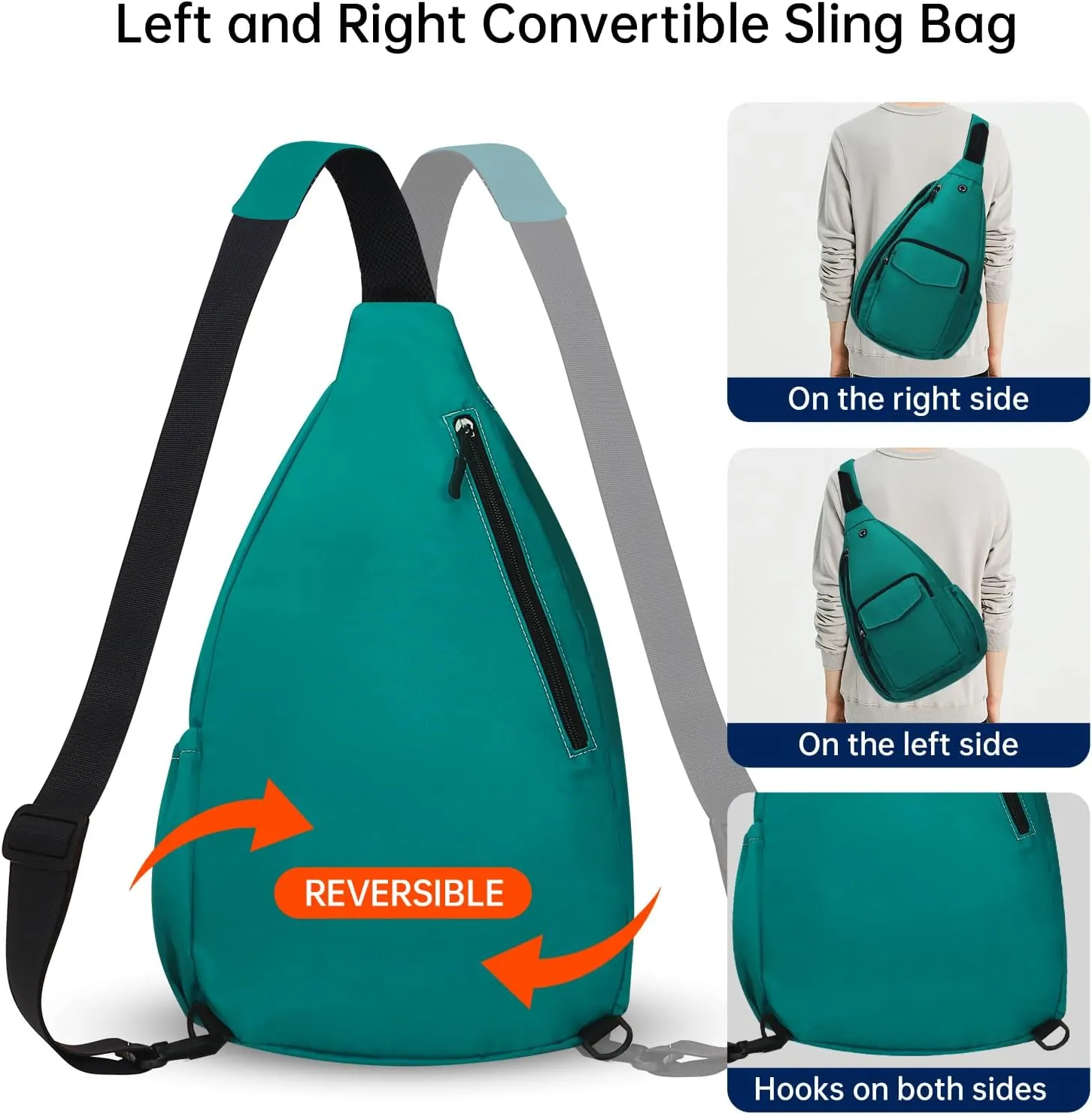 Convertible Sling Backpack Crossbody Chest Bag for Women Men Left and Right Shoulder Purse Water Repellent Gym Daypack