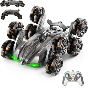 Cool 8 Wheels RC Stunt Car with Light Spray, 2.4Ghz Remote Control Transform Drift Cars with Music & Automatic Demonstration, Double Sided Climbing Vehicle Car Toy for Age 3-6 7-14 Year Old Kids Gifts
