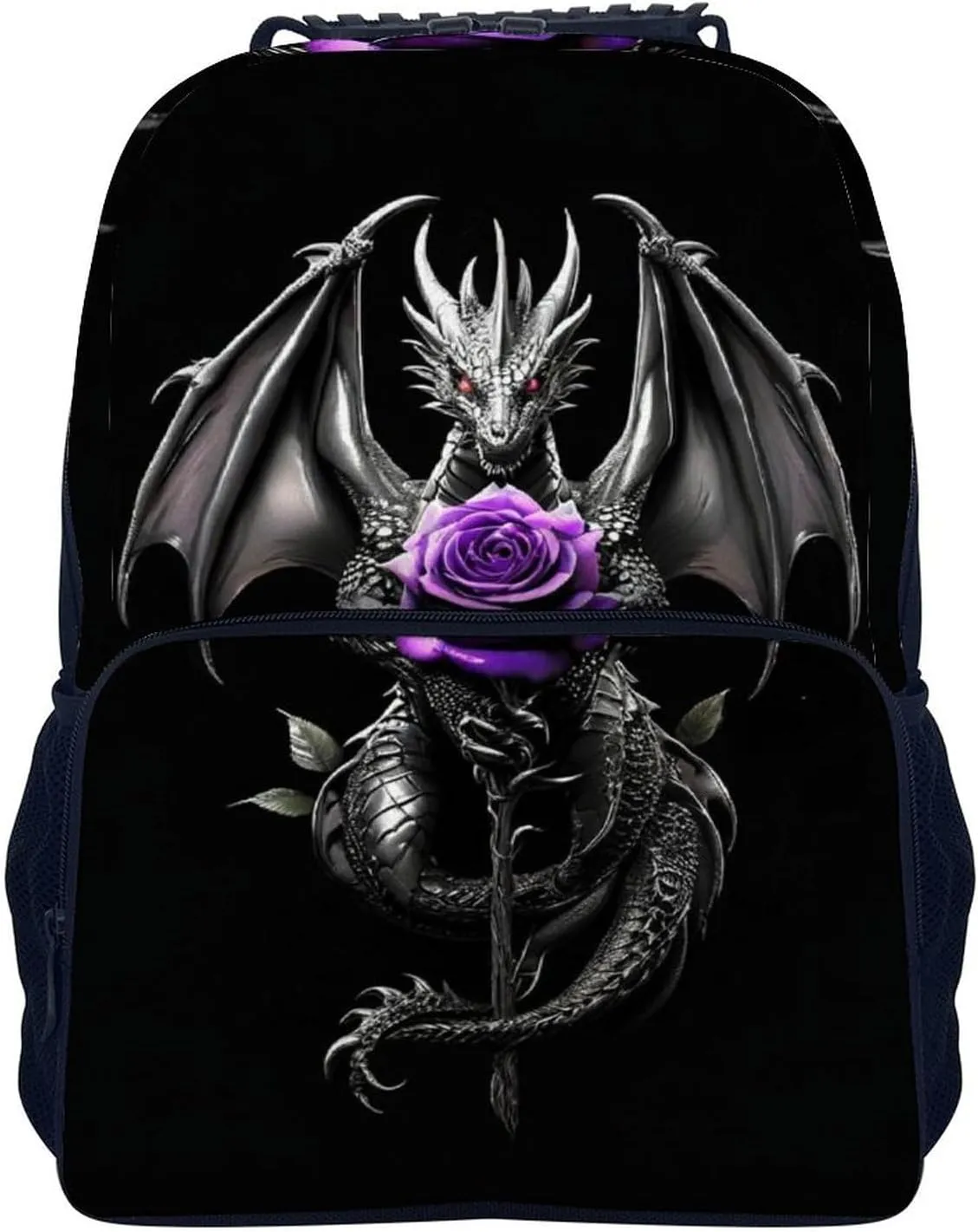 Cool Dragon Purple Rose Black Daypack Lightweight Multipurpose Anti-Theft Shoulder Bag Large Capacity Laptop Book Bag Rucksack With Adjustable Shoulder Straps