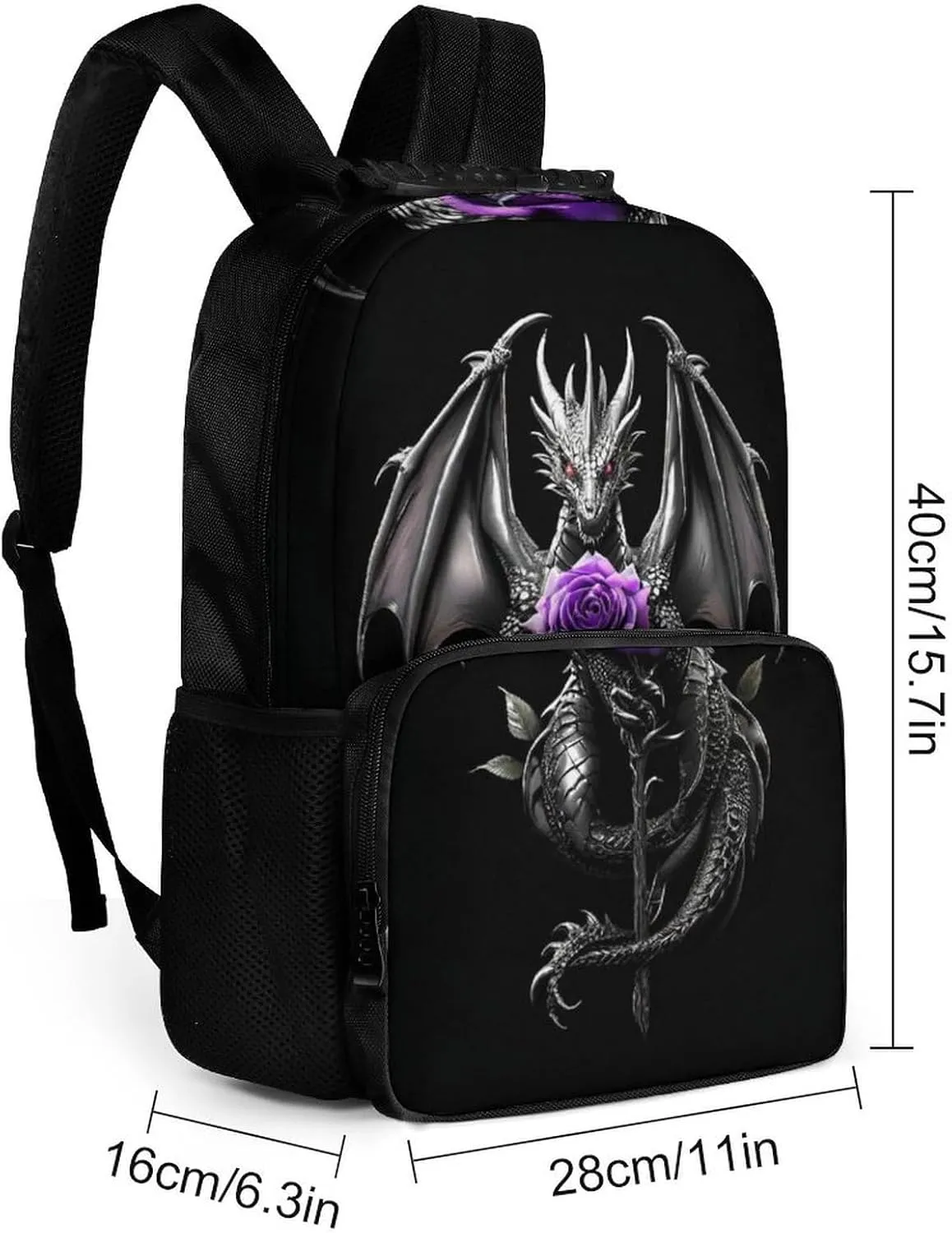 Cool Dragon Purple Rose Black Daypack Lightweight Multipurpose Anti-Theft Shoulder Bag Large Capacity Laptop Book Bag Rucksack With Adjustable Shoulder Straps