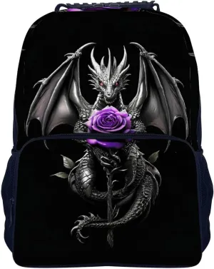 Cool Dragon Purple Rose Black Daypack Lightweight Multipurpose Anti-Theft Shoulder Bag Large Capacity Laptop Book Bag Rucksack With Adjustable Shoulder Straps
