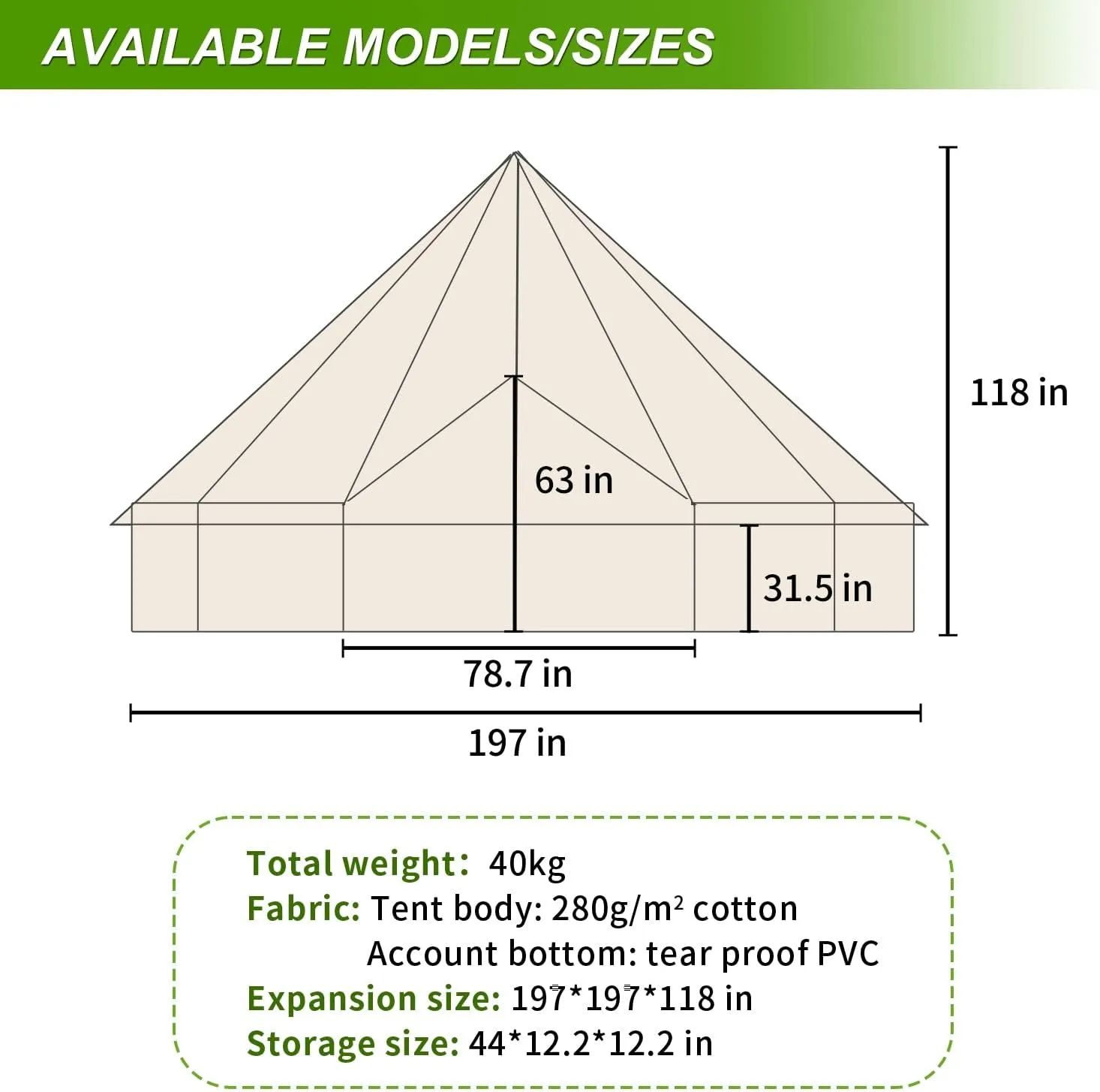 Cotton Canvas Bell Tent, Luxury Glamping Tent, Yurt Tents for All Year Living, Waterproof Bell Tent for 4/8/10/12 Person Family Camping Outdoor Hunting Christmas Party in 4 Seasons