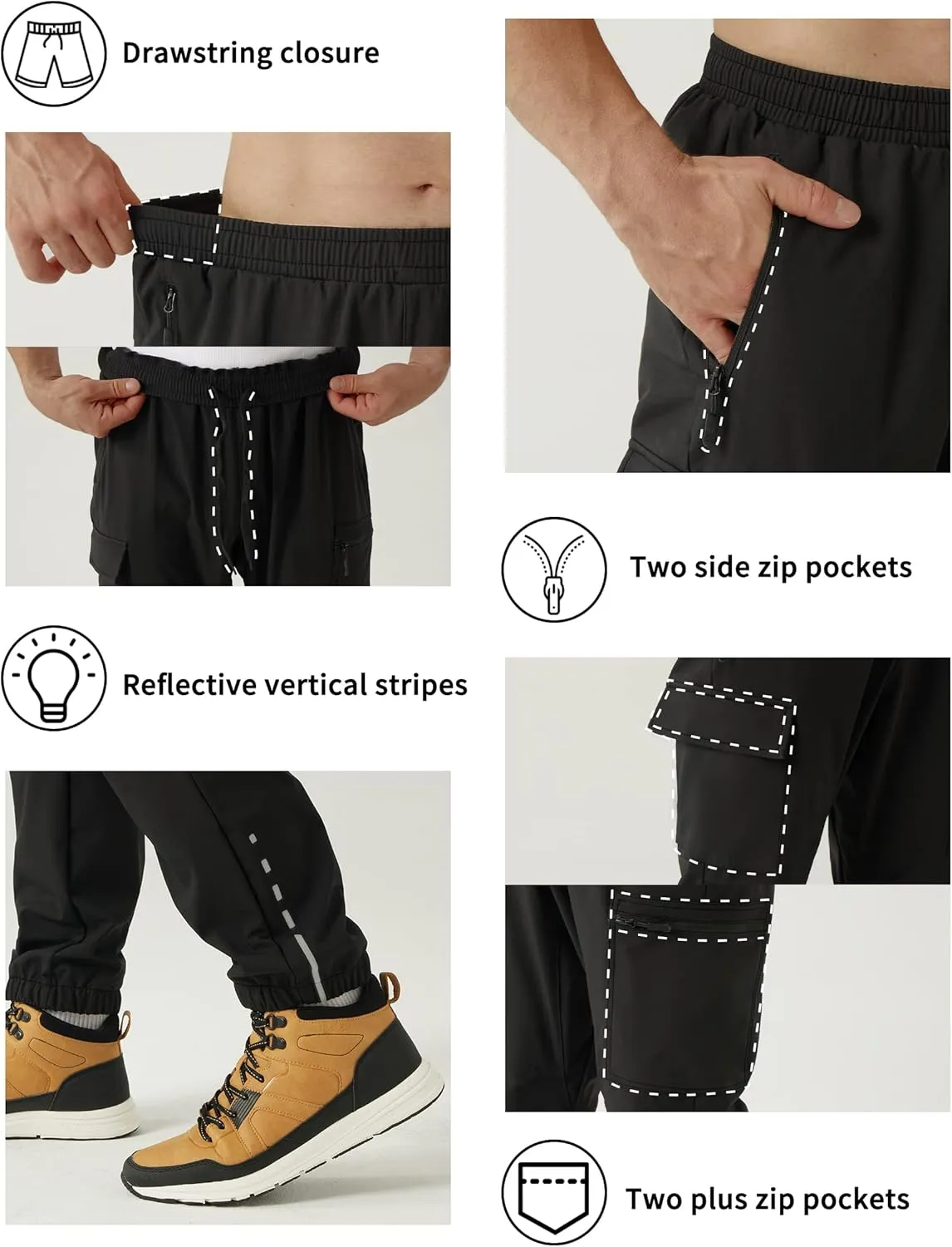 CQC Men's Fleece Cycling Bike Pants Windproof Thermal Athletic Sweatpants for Winter Outdoor Running Hiking