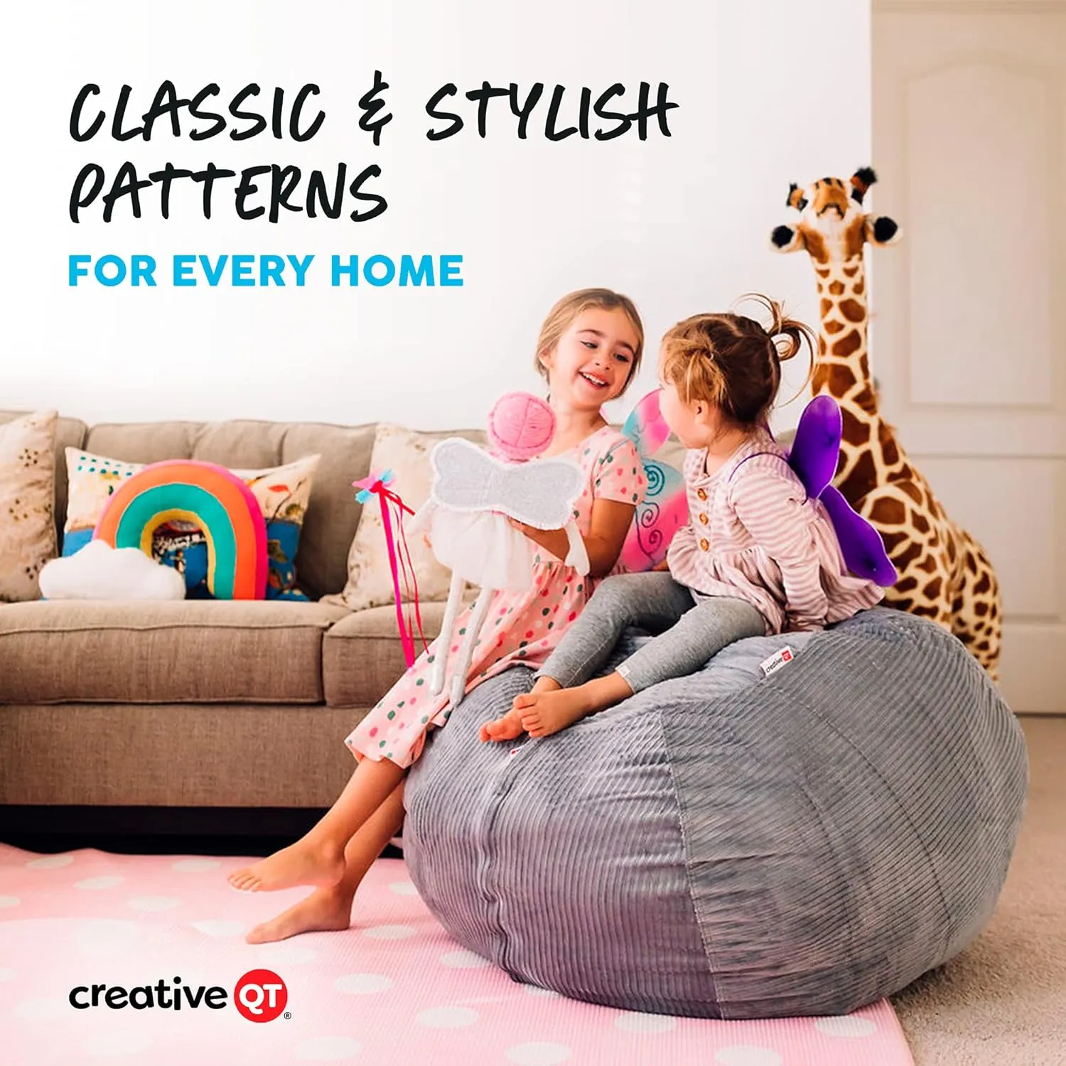 Creative QT Stuff ’n Sit Extra Large 38’’ Bean Bag Storage Cover for Stuffed Animals & Toys, Giant Bean Bag Chair for Plush, Toddler & Kids Bedroom Organizer, Hot Pink Corduroy, Stuffed Animal Storage