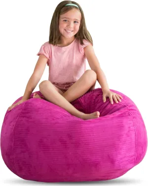 Creative QT Stuff ’n Sit Extra Large 38’’ Bean Bag Storage Cover for Stuffed Animals & Toys, Giant Bean Bag Chair for Plush, Toddler & Kids Bedroom Organizer, Hot Pink Corduroy, Stuffed Animal Storage