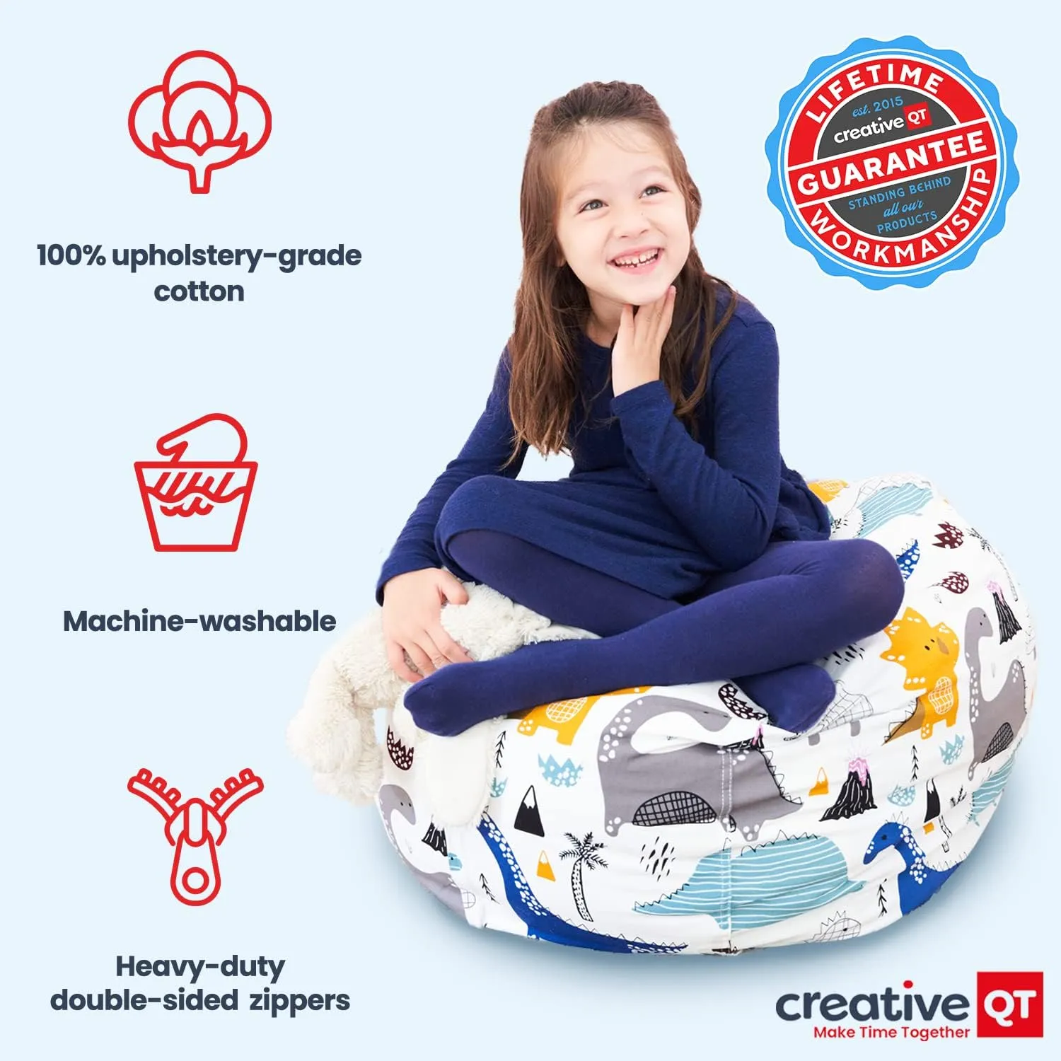Creative QT Stuff ’n Sit Extra Large 38’’ Stuffed Animal Bean Bag Storage Cover for Toys, Giant Bean Bag Chair for Toddlers - Kids Bedroom Organizer - Pink/White Stripe - Stuffed Animal Storage Cover