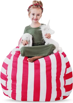 Creative QT Stuff ’n Sit Extra Large 38’’ Stuffed Animal Bean Bag Storage Cover for Toys, Giant Bean Bag Chair for Toddlers - Kids Bedroom Organizer - Pink/White Stripe - Stuffed Animal Storage Cover