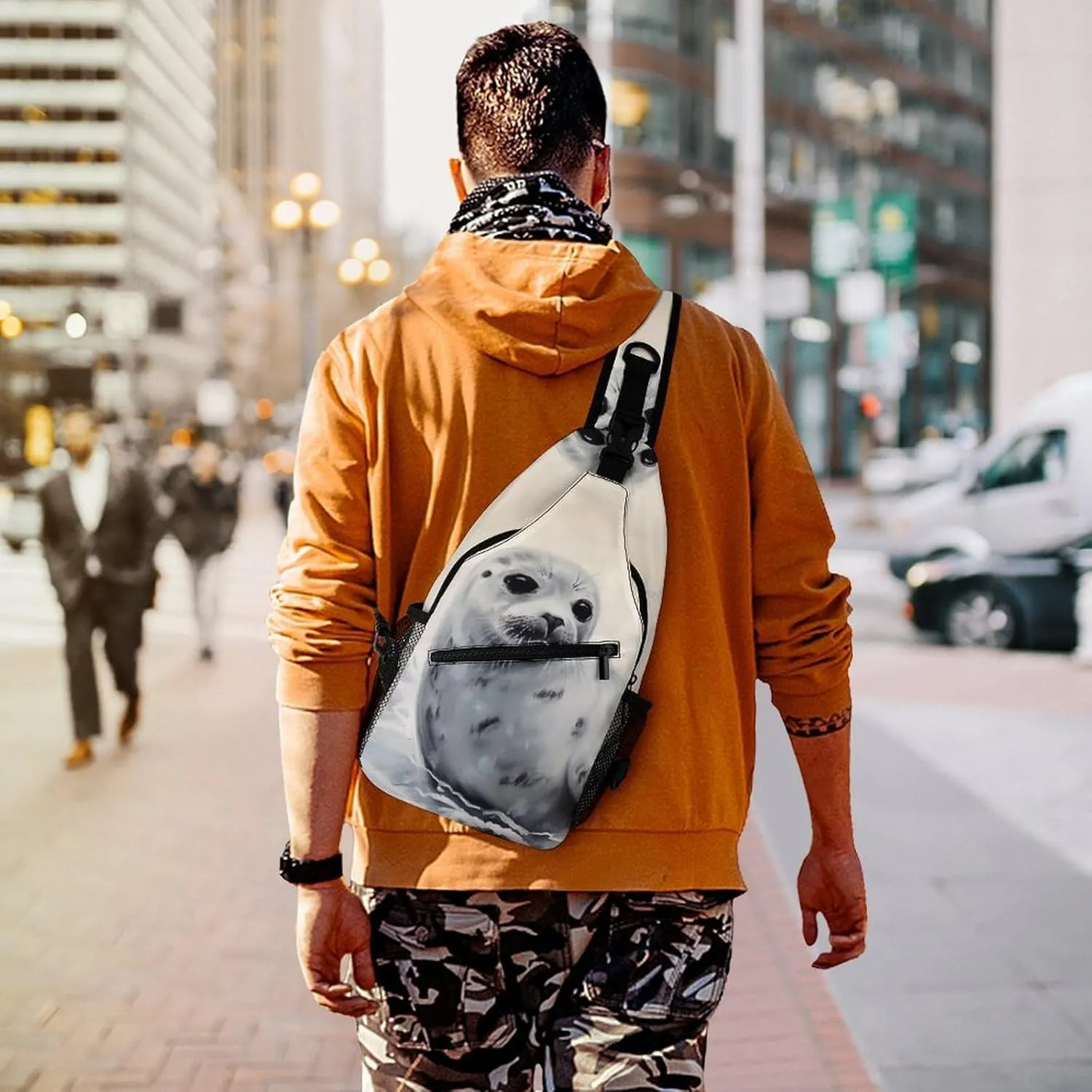 Crossbody Bag for Women Men Chest Bag Harp Seal Painting Sling Bag Crossbody Shoulder Bag Sling Backpack