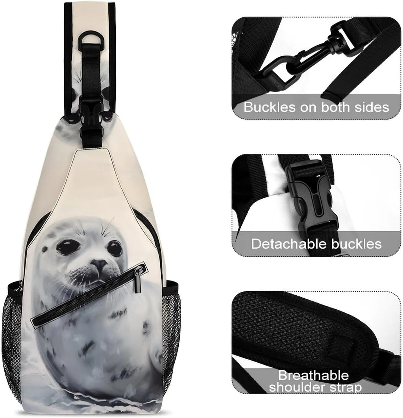 Crossbody Bag for Women Men Chest Bag Harp Seal Painting Sling Bag Crossbody Shoulder Bag Sling Backpack