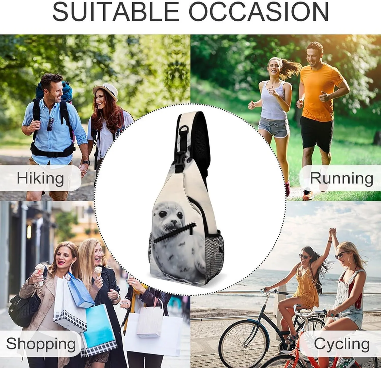 Crossbody Bag for Women Men Chest Bag Harp Seal Painting Sling Bag Crossbody Shoulder Bag Sling Backpack