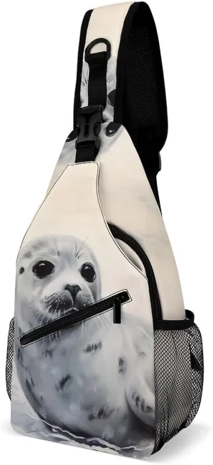 Crossbody Bag for Women Men Chest Bag Harp Seal Painting Sling Bag Crossbody Shoulder Bag Sling Backpack